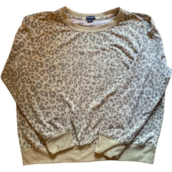 SPLENDID Oatmeal Leopard Animal Print Women’s Sweatshirt - SZ Large - Picture 4 of 10